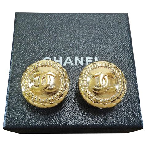 chanel round gold earrings|vintage gold chanel earrings.